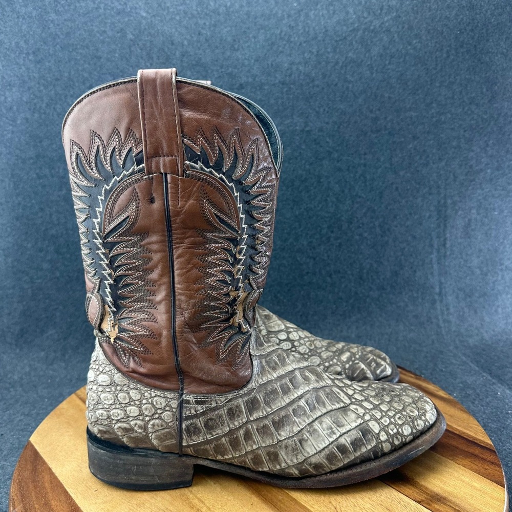 Quincy Boots Mens 12 Brown Gray Caiman Embossed Leather Western Cowboy Boots